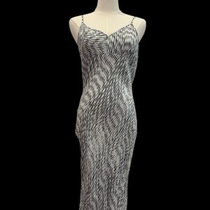 Crinkle Silk Midi Slip Dress | White & Blue | 90s Style | Fits Size S | Like New